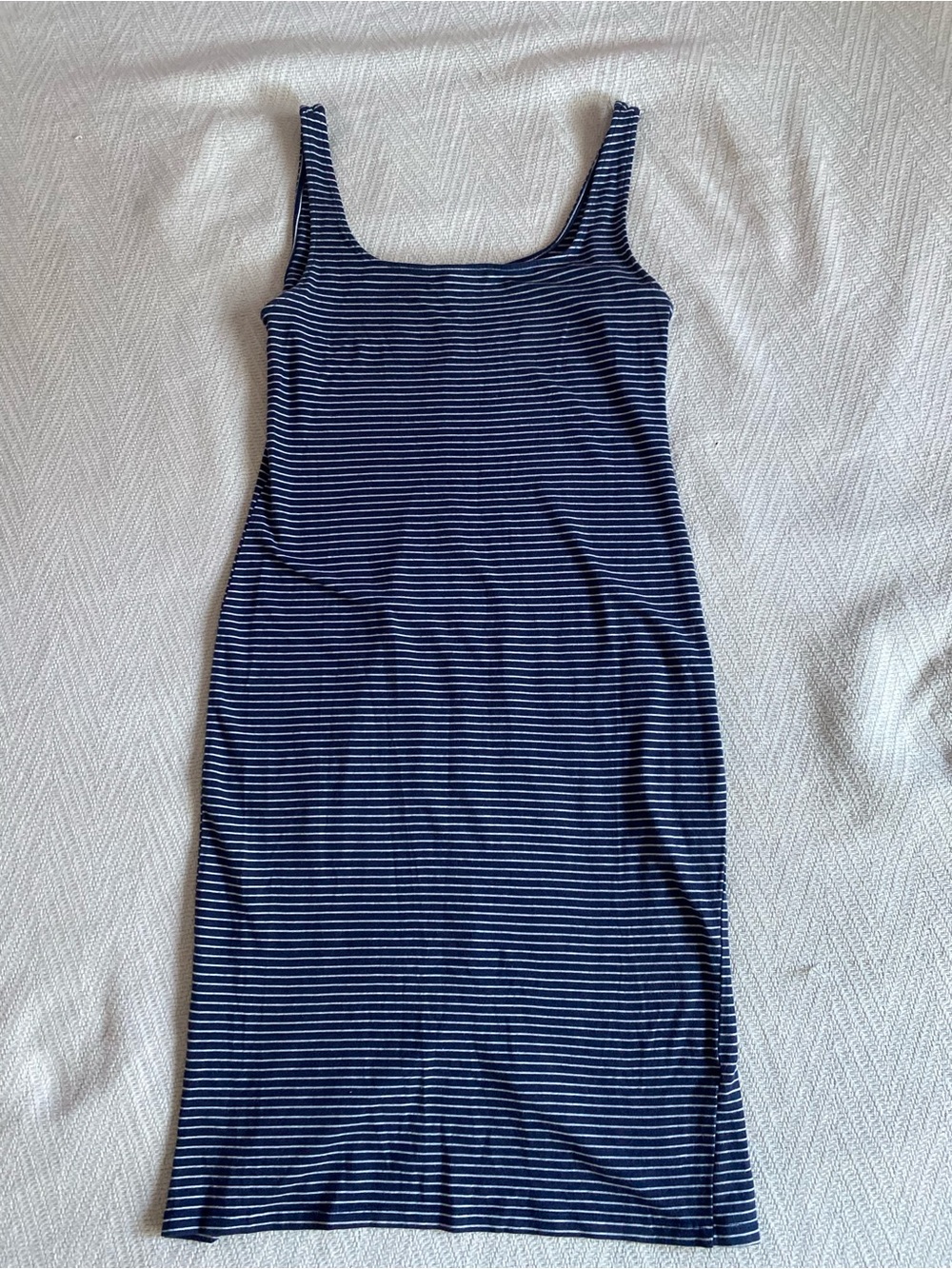 Hips & Hearts Navy and White Striped Tank Midi Bodycon Dress size Large